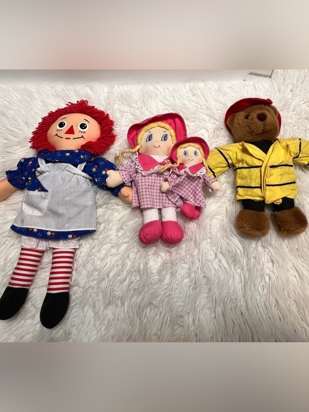 Hasbro Pink Plaid Rag Doll Pair with Matching Bonnets